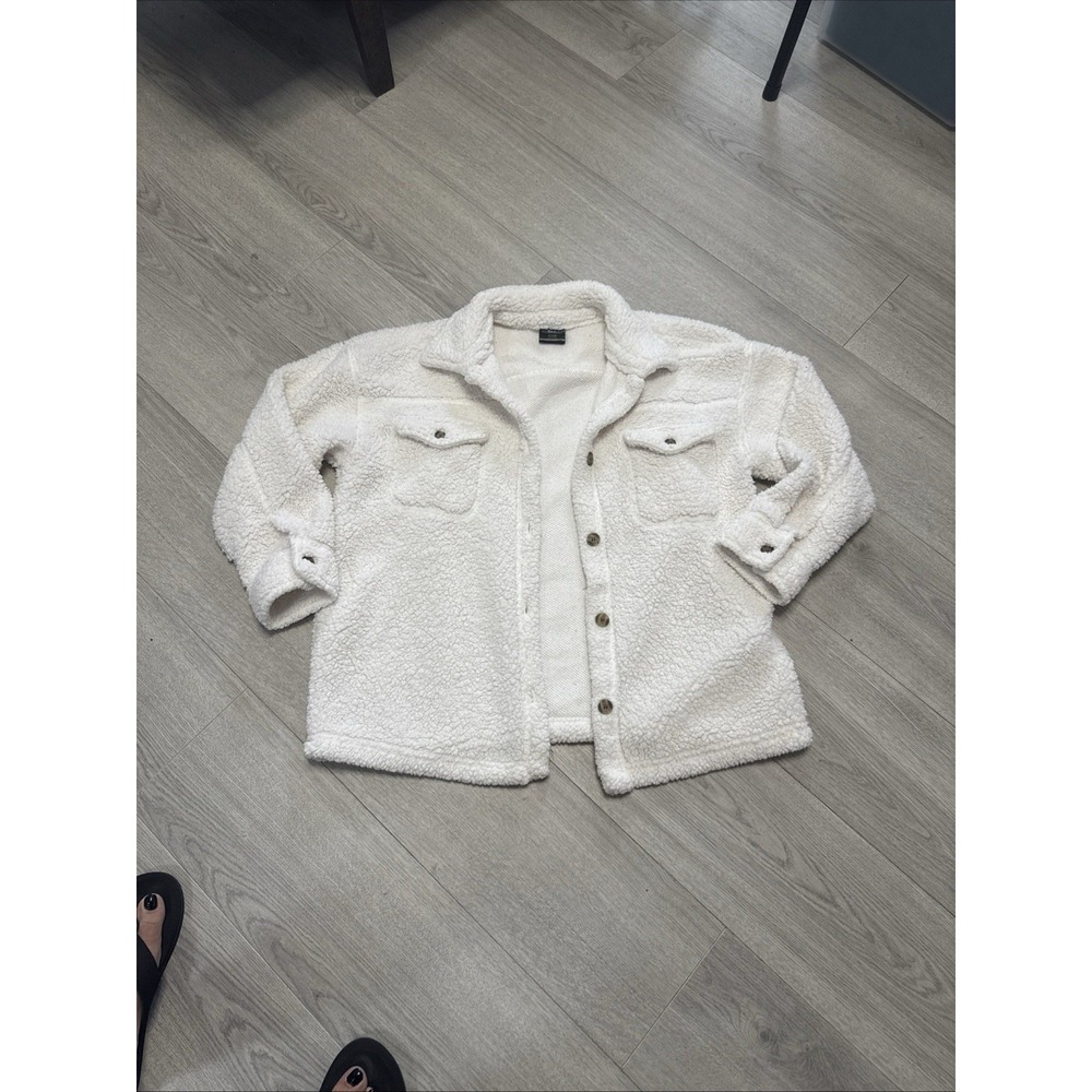 32 Degrees Heat Womens Shirt Jacket Sherpa Fleece Button Front M/L White